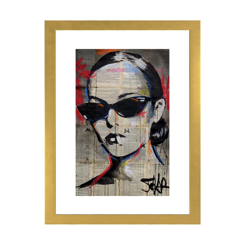« Beatnik flair » par Loui Jover-impression d’art graphique, H 24 po x l 16 po x P 1 po, Papier encadré doré, Blanc