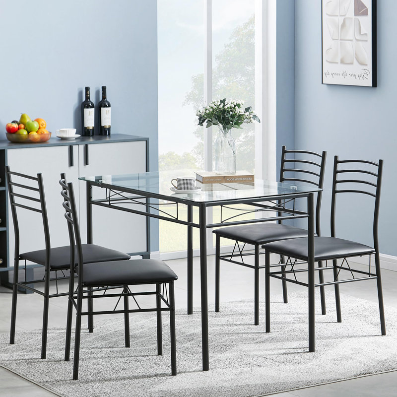 Ensemble de table et chaises de cuisine pour 4, siège et verres rembourrés en polyuréthane, peu encombrant
