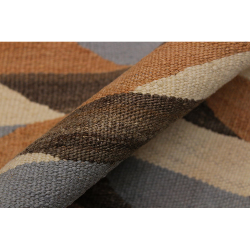 Tapis ivoire / gris en laine fabriqué à la main de conception unique 4 pi 8 po x 6 pi 9 po Lowena