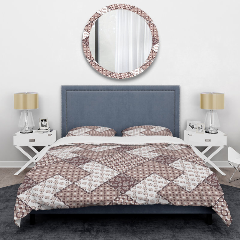 Brown Patchwork Pattern - Abstract Duvet Cover Set - Microfiber Polyester, King Duvet Cover + 2 King Shams
