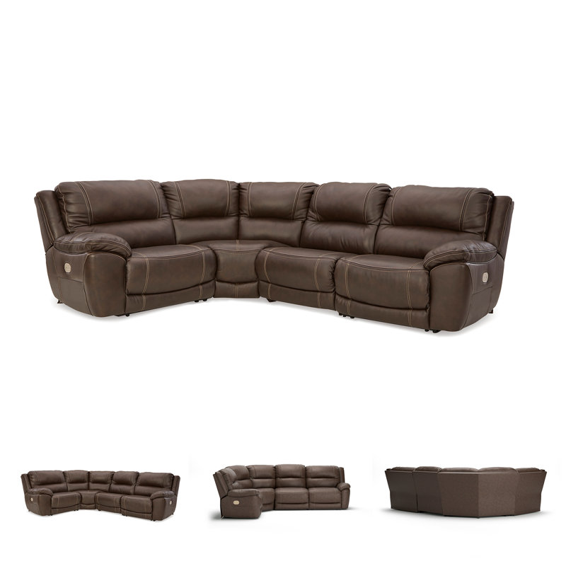Dunleith 4-Piece Power Reclining Sectional, Brown Leather Match