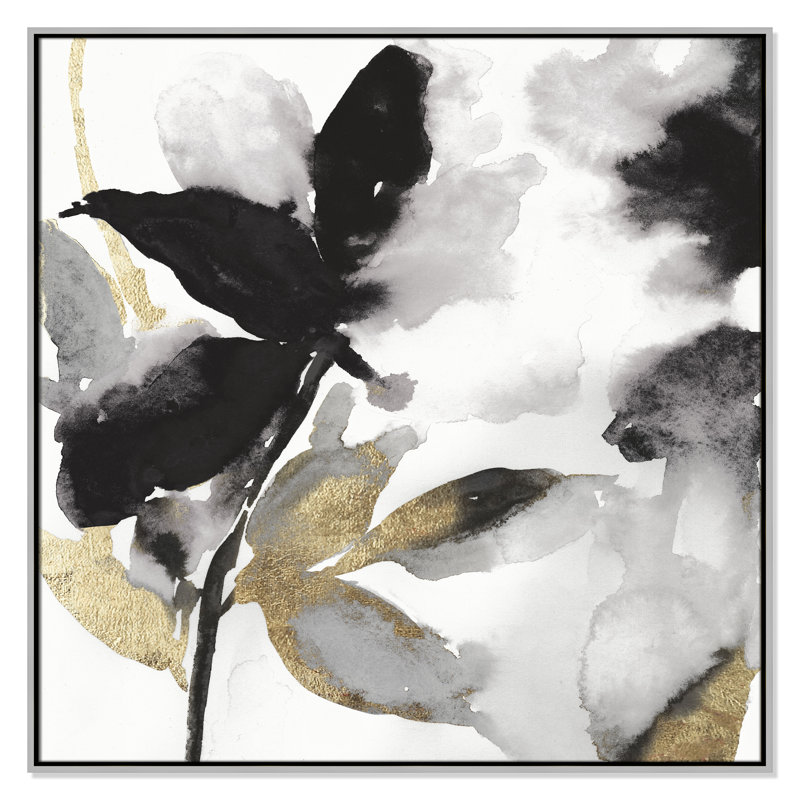 «Black Petals Black Leaves I Print» par Asia Jensen, Argent, H 41,5 po x l 41,5 po