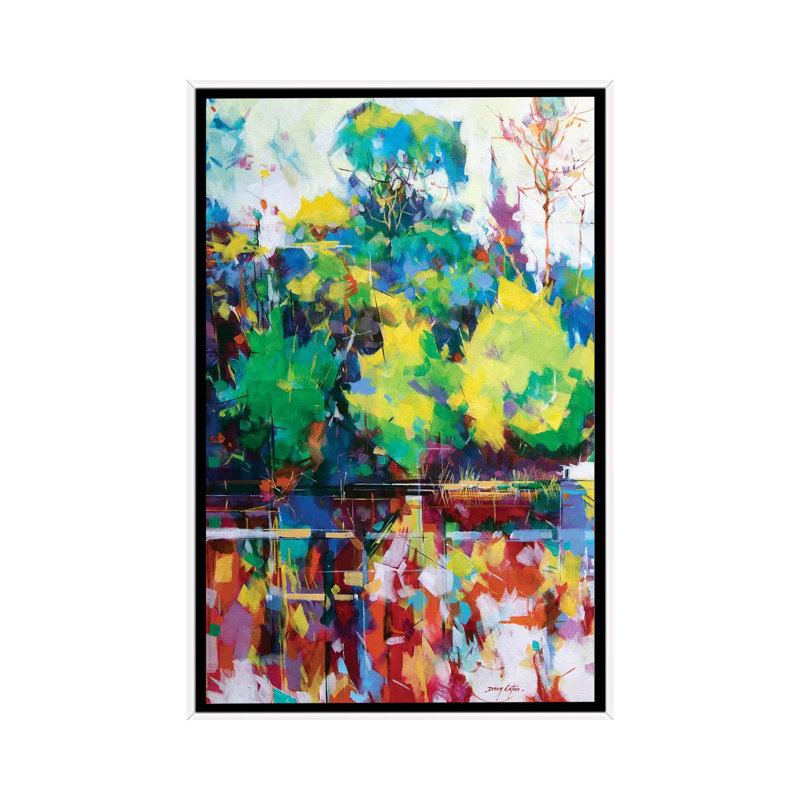 Cannop Ponds by Doug Eaton - Painting on Canvas, 101.6 cm H x 66.04 cm W, White Framed