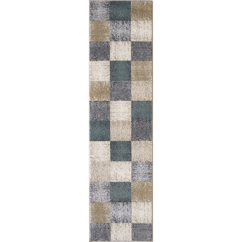 Wilkes-Barre Checkered Area Rug, Runner 2' x 7'7", Ivory
