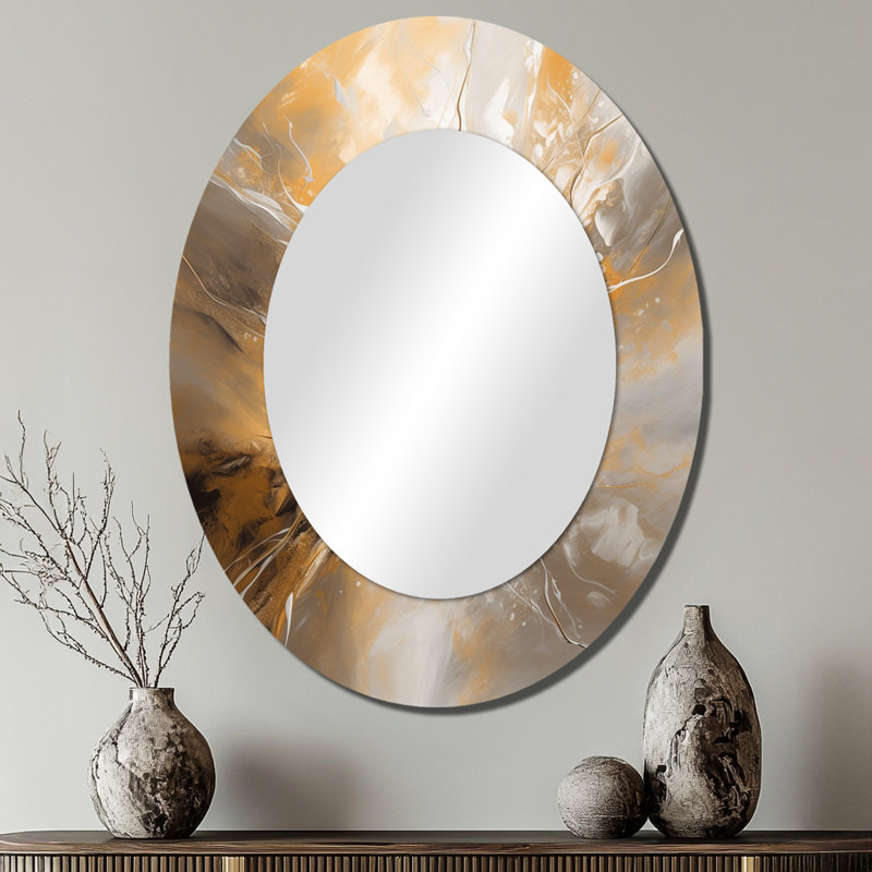 Gold And Silver Chromatic Essence II - Gold Modern Oval Wall Mirror, 40" x 30"