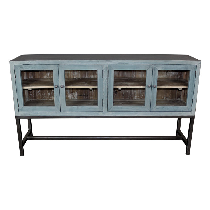 65 " W Pine Solid Wood, Seasalt blue/ natural