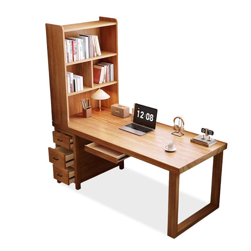 Bureau rectangulaire brun en bois massif, 29.53" H x 70.87" W x 27.56" D, Retour à gauche