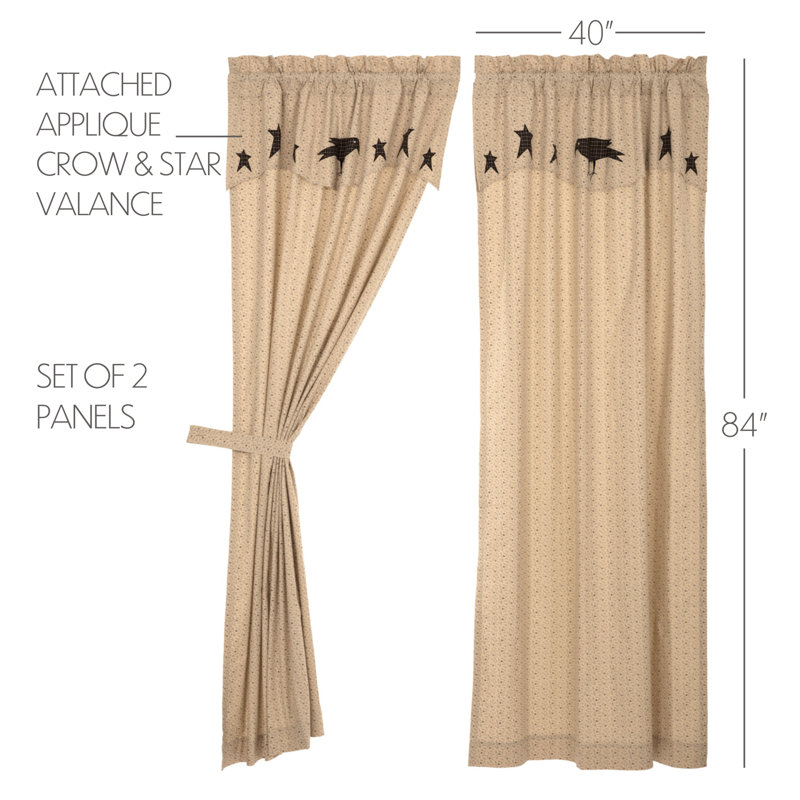 Kettle Grove 84" Black and Creme Cotton Sheer Rod Pocket Curtain Panels