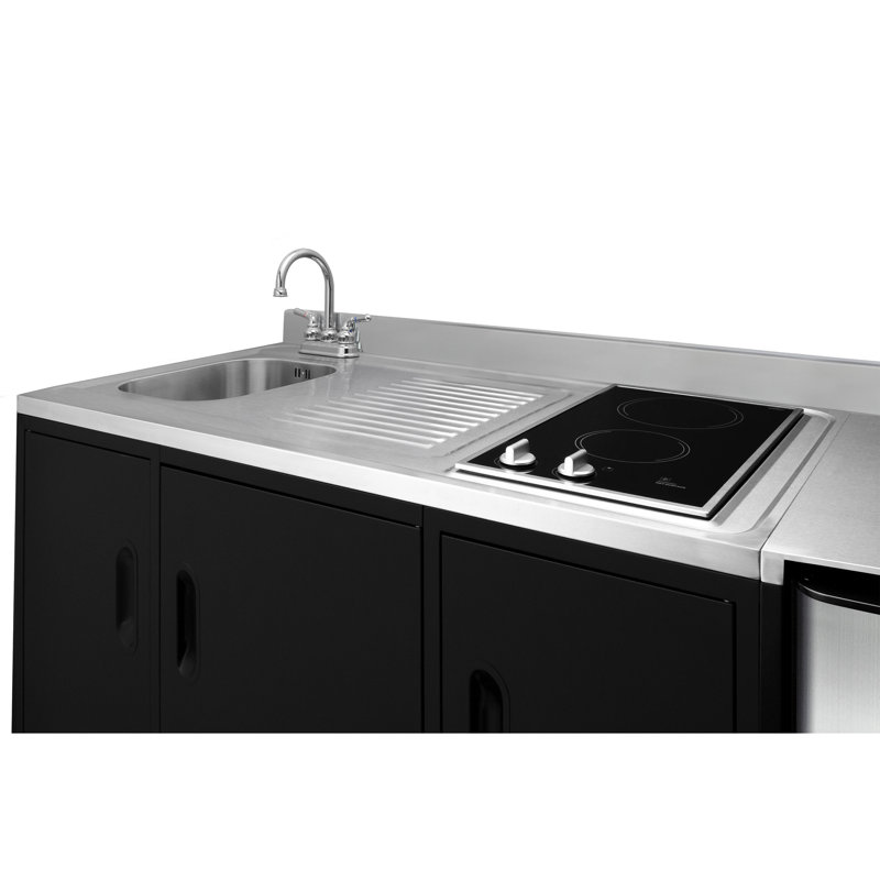 72" Black ADA-Height All-in-One Kitchenette with Smooth-Top Cooktop