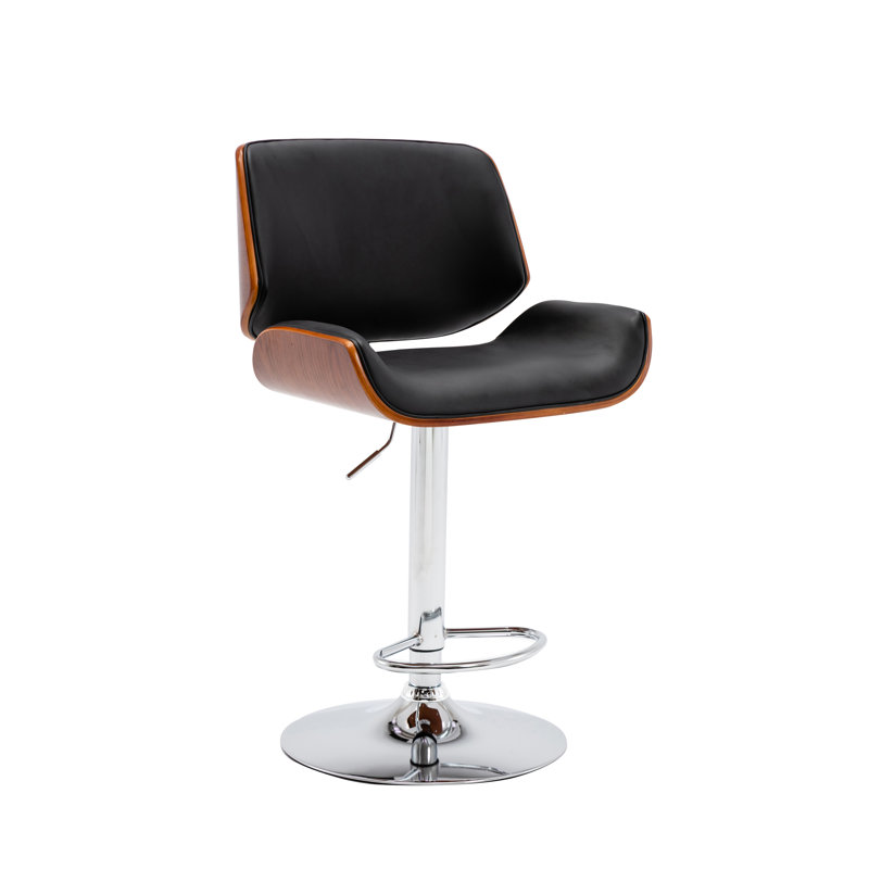 Litton Height Adjustable Swivel Faux Leather Bar Stool, Black