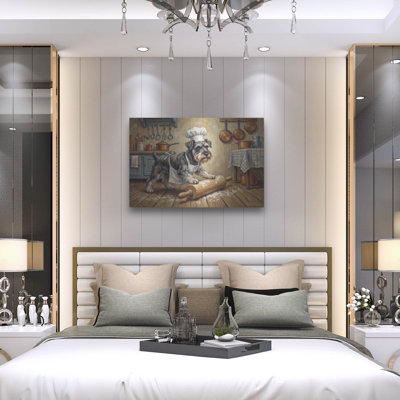  'Miniature Schnauzer In The Kitchen' by Rich Monet Metal Wall Art, 36" x 24"