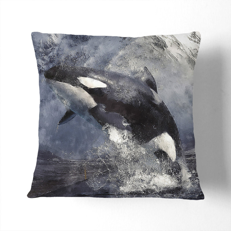 Killer Whale Painting Scatter Cushion with Filling, 40cm H x 40cm W x 15cm D, Black