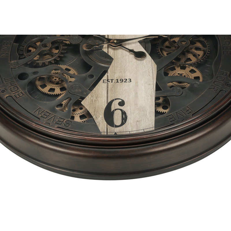 Horloge murale transitionnelle brune avec mécanisme d'engrenage, rond 30 po | Idée cadeau