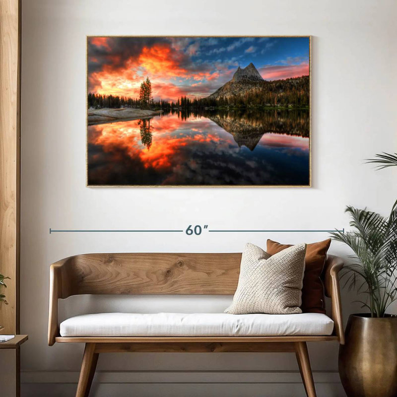 Coucher de soleil au parc Yosemite, Cadre flottant en bois naturel, 46 po x 31 po