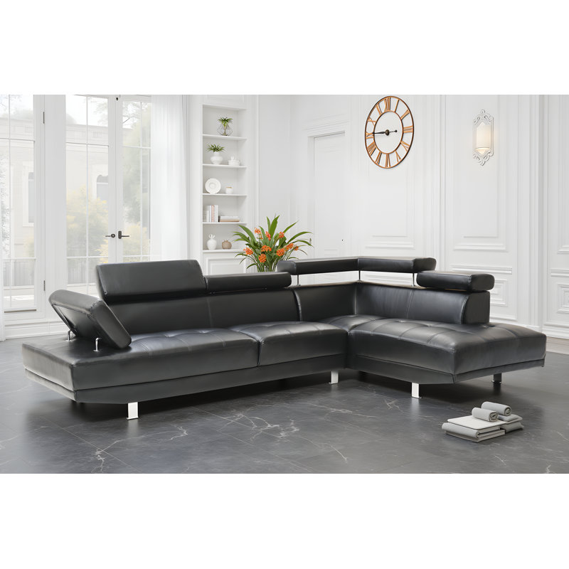 Rodez Faux Leather Sectional, Black Faux Leather