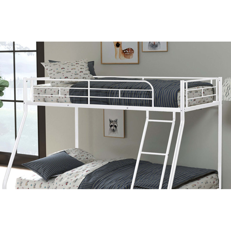 Lit superposé en métal de style contemporain avec échelle en angle, Blanc