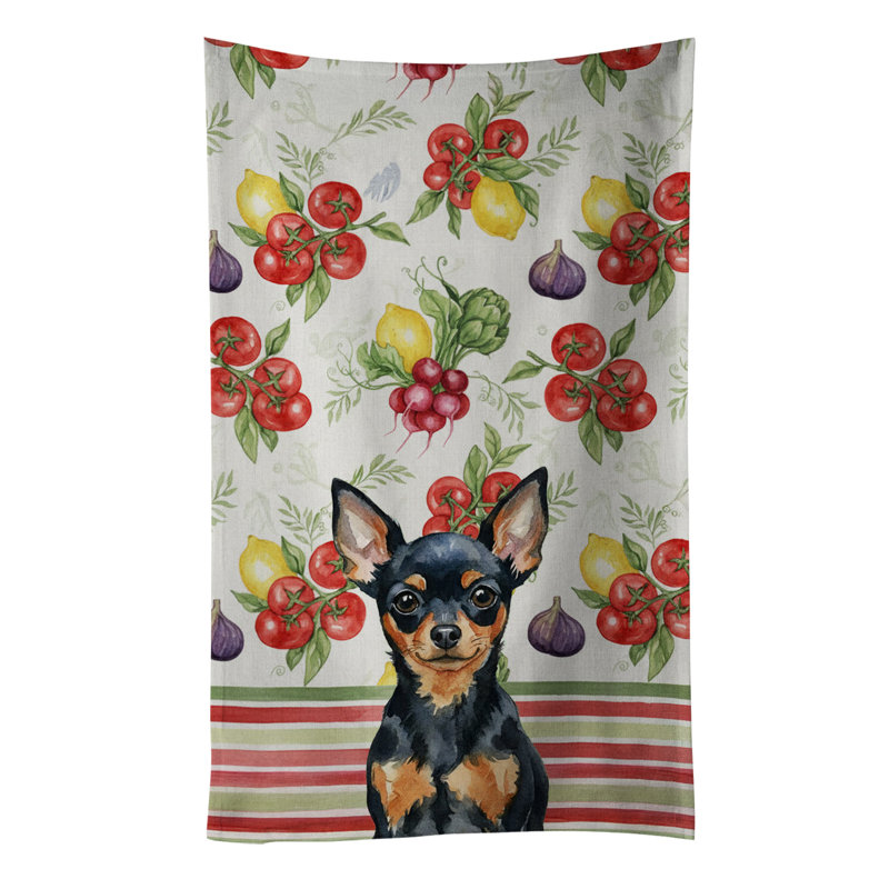 Black and Tan Russian Toy Vegetables Kitchen Towel, Black/Tan Russian Toy