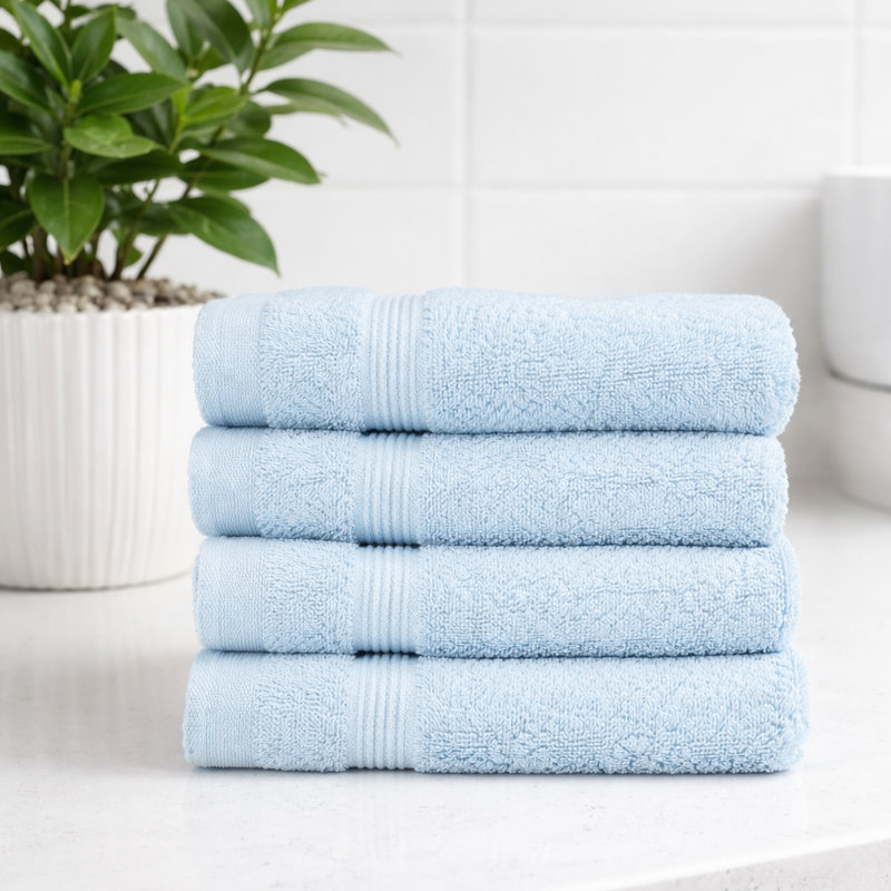 Anishah 4 Piece Egyptian-Quality Cotton Face Cloths Set Quick Dry, Baby Blue