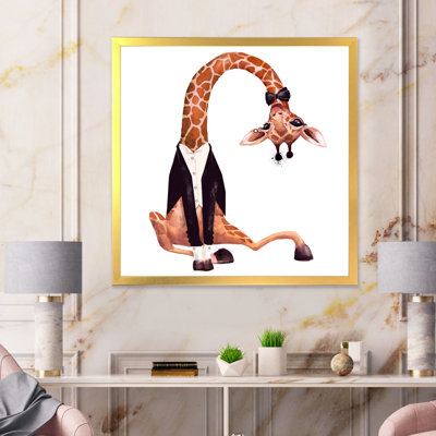 Adorable jolie girafe à l'aquarelle avec redingote