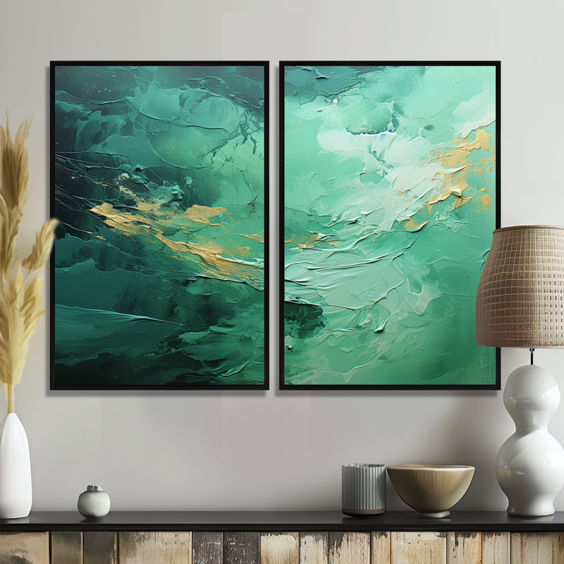 Ensemble de 2 décorations murales Emerald Euphoria I - Paysages abstraits, Black, 36" H x 48" W
