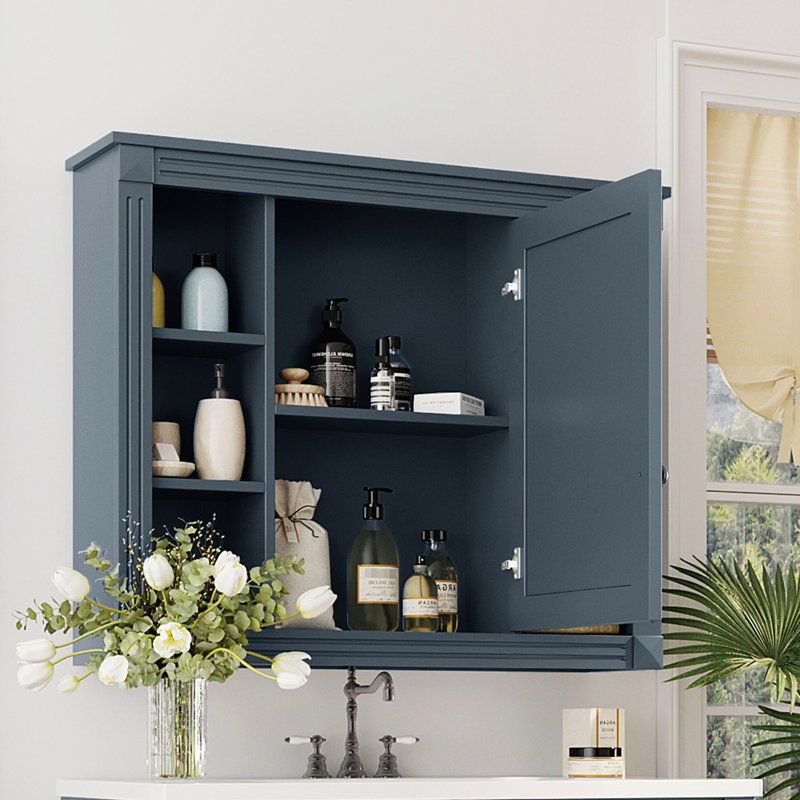 Armoire murale de salle de bain 35 po x 28 po - Étagère de construction, miroir moderne de couleur bleue 28 po, extérieur