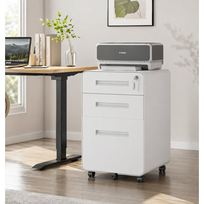 Bizoe White 3-Drawer Mobile Vertical File Cabinet with Lock, BIFMA Accredited, Rounded Corners for Home Office