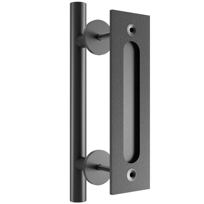 Matte Black Steel Indoor Barn Door Handle Set