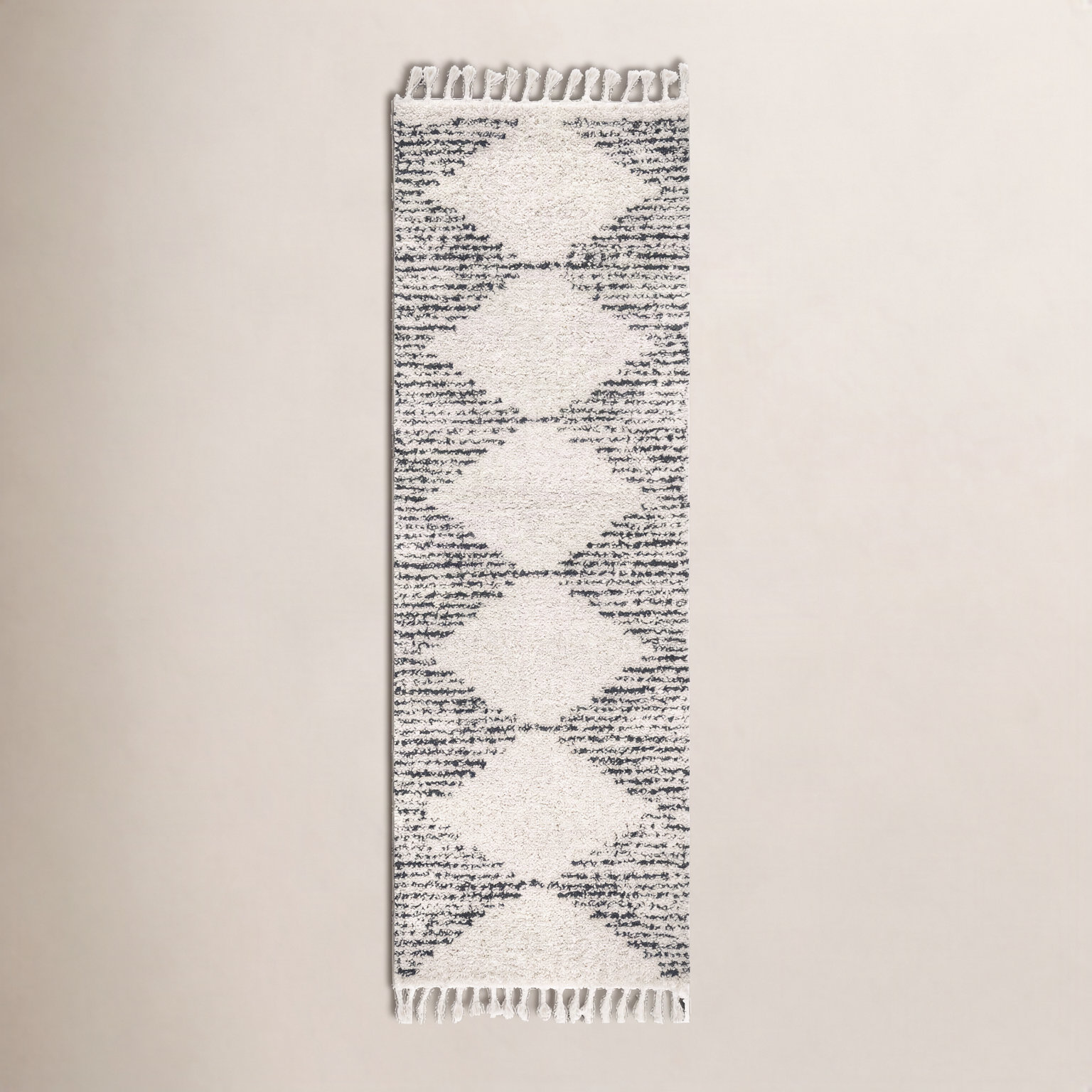 Carnahan Off White Charcoal Moroccan Shag Rug, Runner 2' 8" x 17' 10"