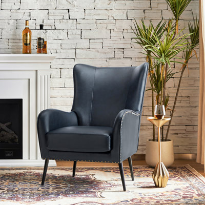Atalyia 30" W Faux Leather Wingback Armchair with Nailhead Trim