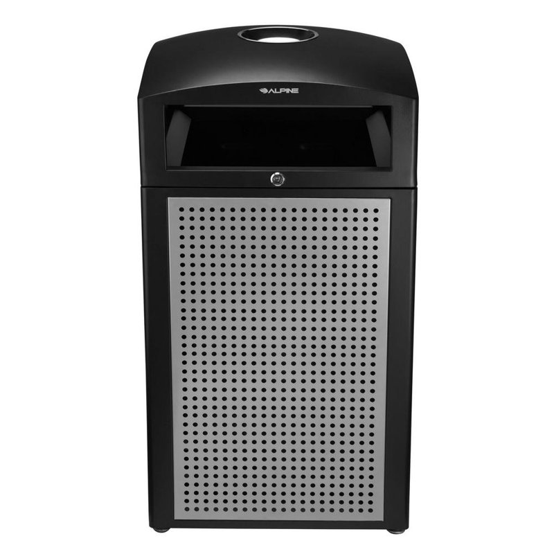 Commercial Outdoor Trash Can with Locking Ashtray Lid and Liner- 40 Gallon