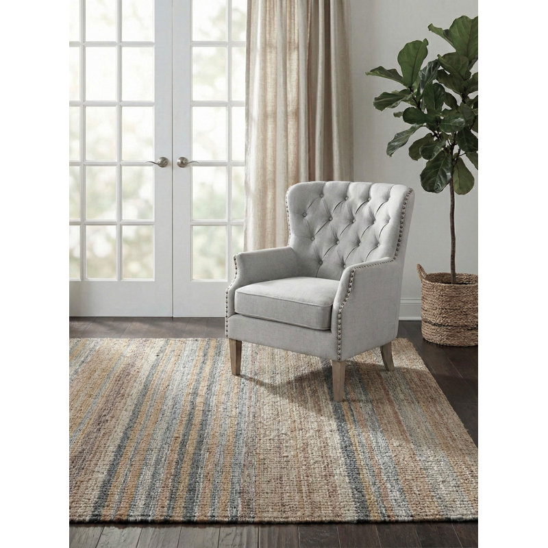 Aquila Striped Area Rug in Oat Silver, Rectangle 10' x 14'