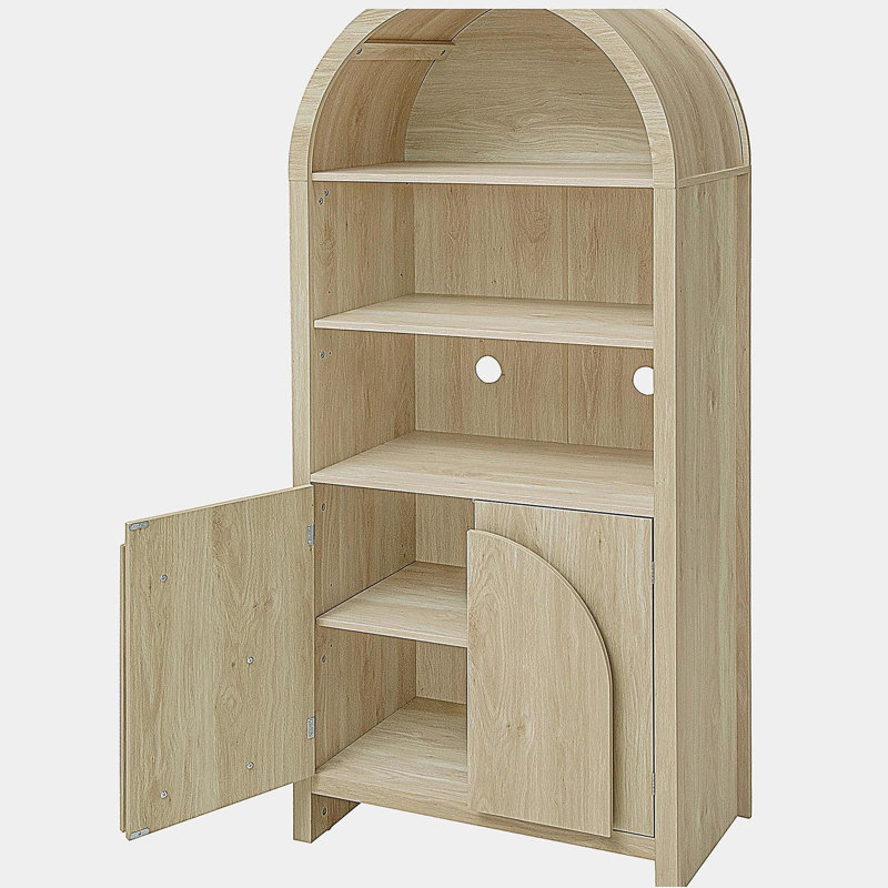 Modern Farmhouse Wood Kitchen Storage Cabinet, Arched Storage Display Cabinet with Adjustable Shelves, Versatile Cupboard Kitchen Pantry