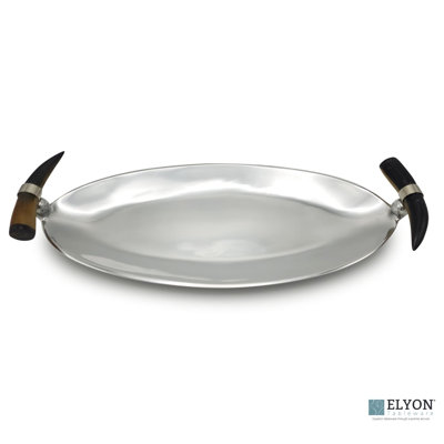 Elyon 18" Oval Serving Tray Platter Handmade Horn Handles