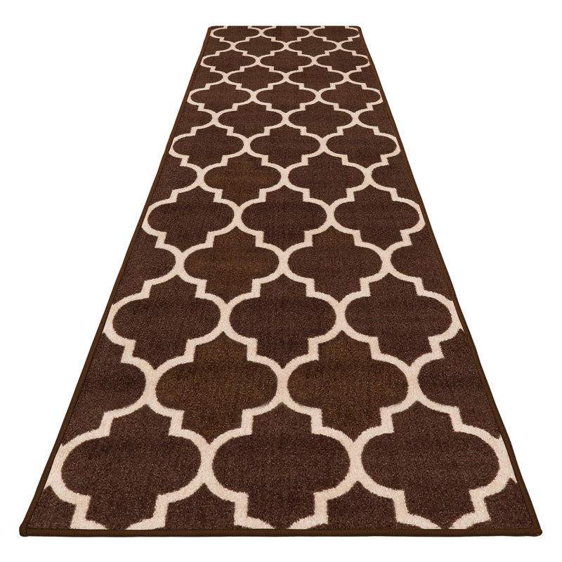 House, Home and More Skid-Resistant Carpet Runner – Moroccan Trellis Lattice – Coffee Brown & Vanilla Cream, Runner 12' x 26'