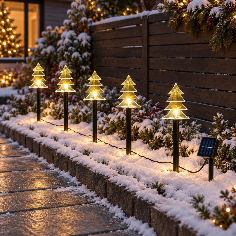 Guirlande solaire de Noël en 5 pièces avec piquets de fixation au sol