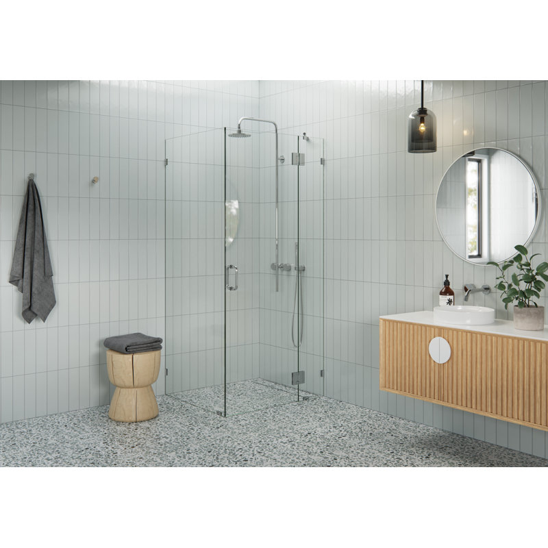 Halo 36 in. x 34 in. x 78 in. 90-degree Fully Frameless Glass Hinged Shower Enclosure, Polished Chrome