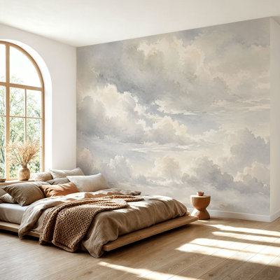 Wall Mural Peel and Stick Wallpaper Soft Watercolor Cloudy Sky Light Pastel Colors Self-Adhesive Removable Contact Paper Wall Decor for Living Room Bedroom 69"H x 96"W