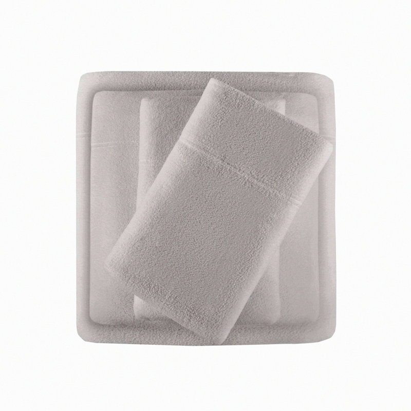 CozyWarm Micro Fleece Sheet Set - Deep Pocket Bed Sheets for Cold Season Comfort - Grey 4 Piece Bedding Bundle with Matching Pillow Case