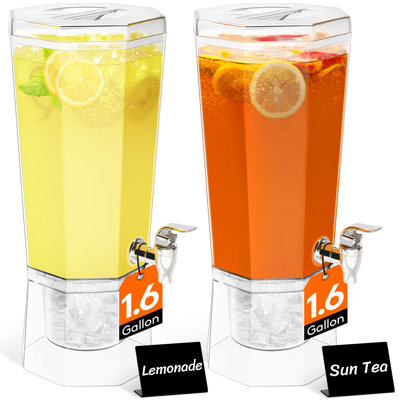 Plastic Drink Dispenser 2 Pcs (In 1 Package), Juice Containers With Lid For Party, Ice Beverage Dispenser With Stand For Lemonade/Soda/Tea