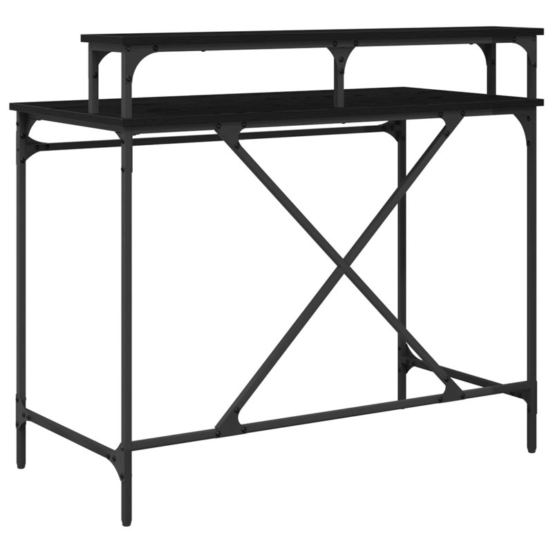 Metal Base Computer Desk, 90cm. H x 100cm. W x 50cm. D, Black Oak