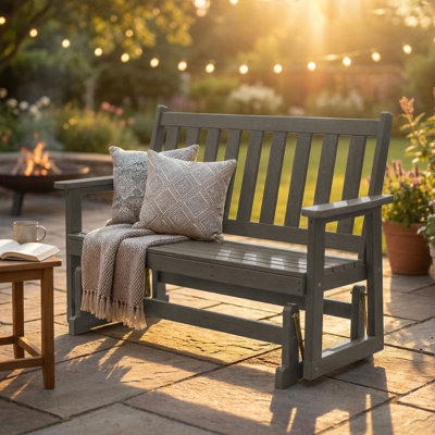 46-inch All-Weather HDPE Outdoor Glider Bench with Back for Weatherproof Poly Lumber Garden Seating for Balcony Porch & Park