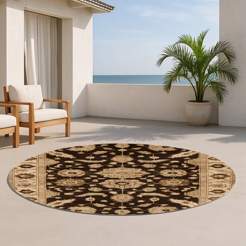 Tapis d'intérieur et d'extérieur surteint beige, Rond 5 pi