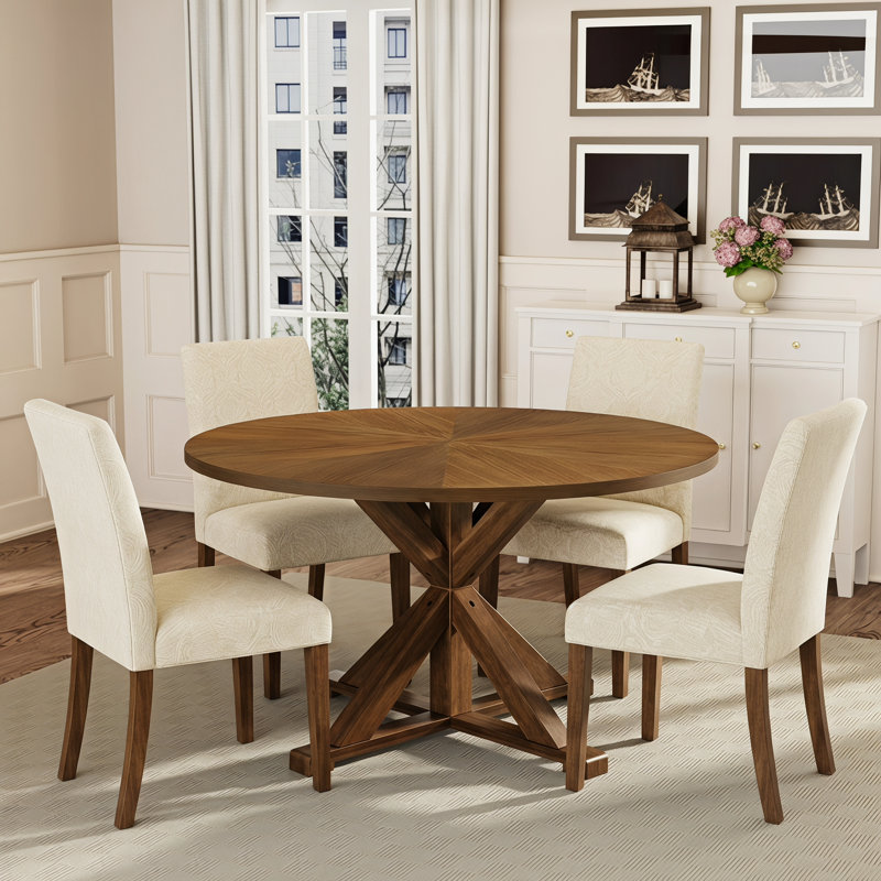 Table de salle à manger ronde en bois massif 59 pouces Evonia, Brun, H 31,5 po x L 53 po x l 53 po