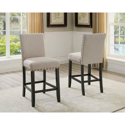 Fabric Counter Height Stools With Nailhead Trim, Set Of 2