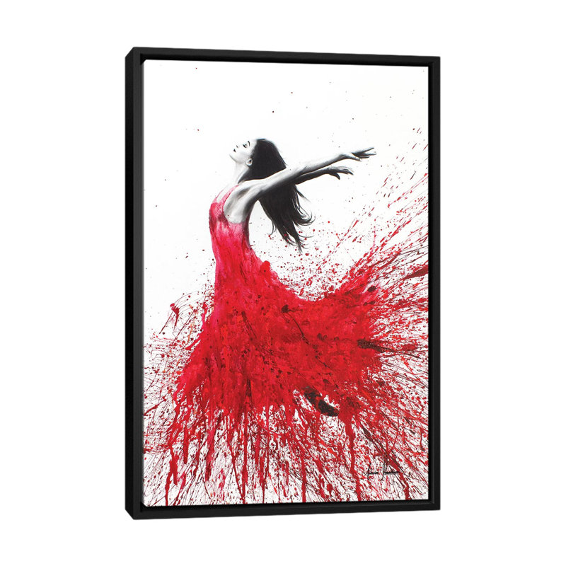 « rose danse », impression sur toile, Toile avec cadre noir, H 48 po x l 32 po x P 1,5 po, Pas de tapis