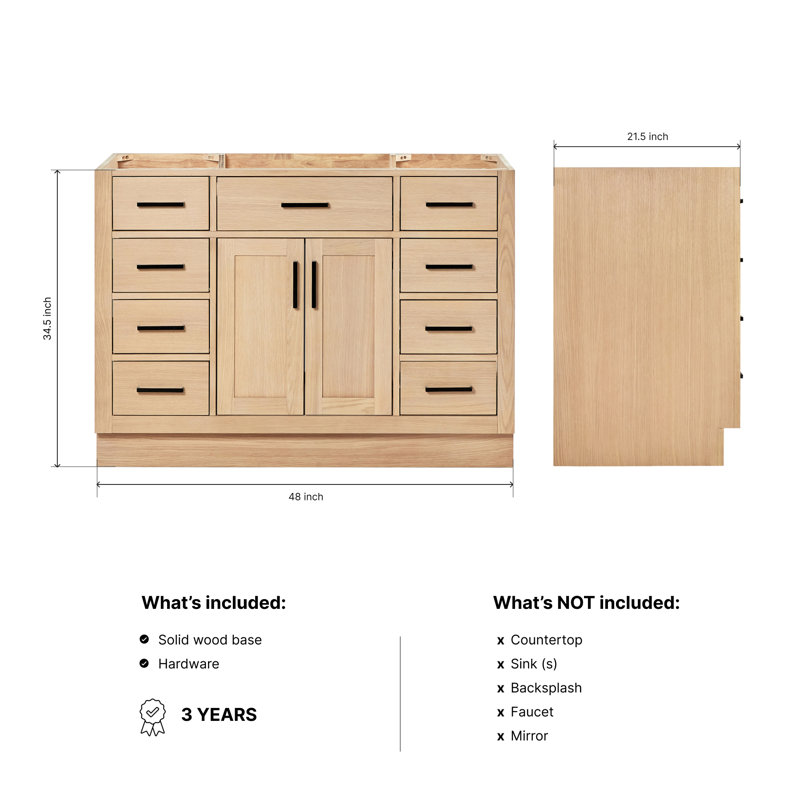 48" Single Bathroom Vanity Base Only, Natural Oak