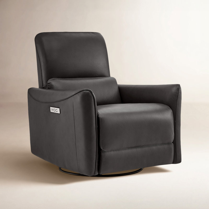 Santo Genuine Leather Swivel Power Recliner(Set of 2), Impression Dark