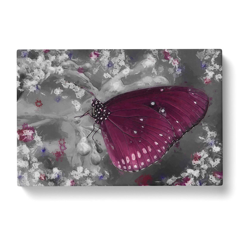 Butterfly Upon A Flower In Abstract - Wrapped Canvas Painting, 40cm H x 60cm W x 3cm D