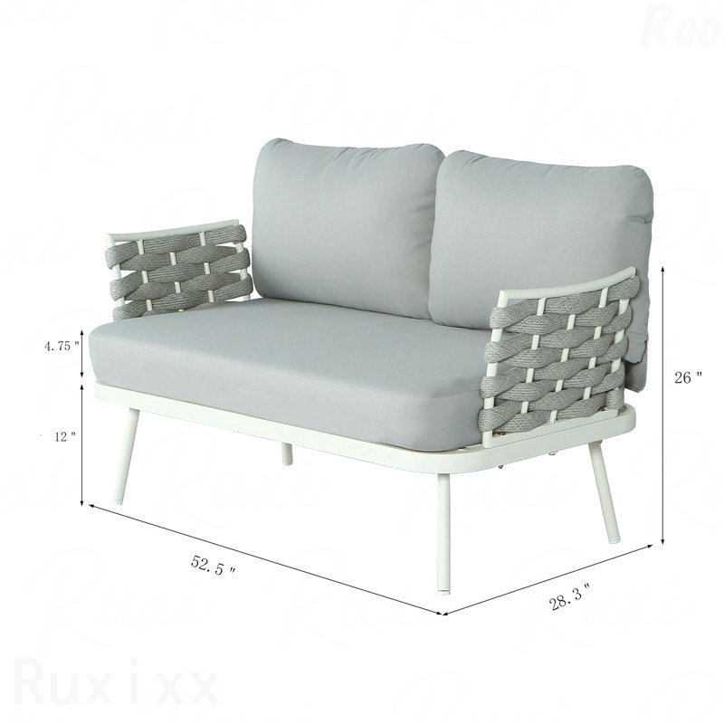 Ensemble de causeuse et de table gris acier Steel, Blanc cassé / blanc