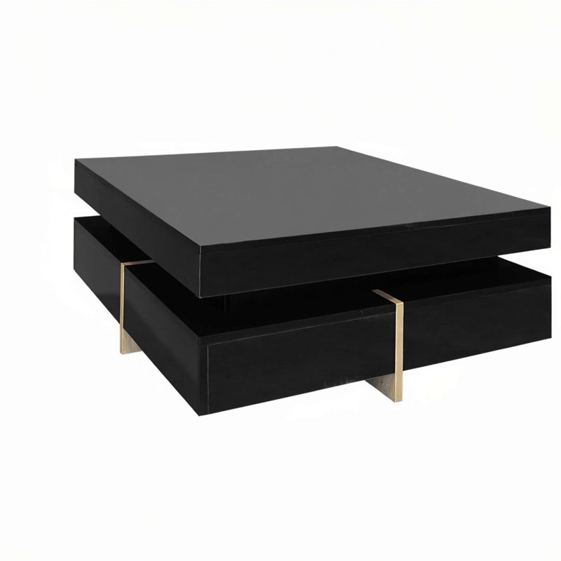 Table basse moderne à 4 tiroirs ultrabrillante, Noir